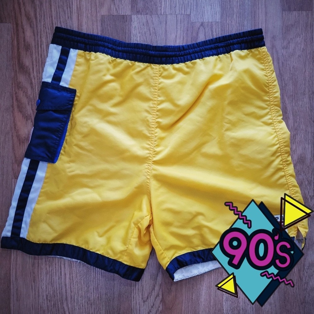 Chaps Ralph Lauren Swim Trunks Vintage 90s Yellow Blue Colorblock Mens Medium M